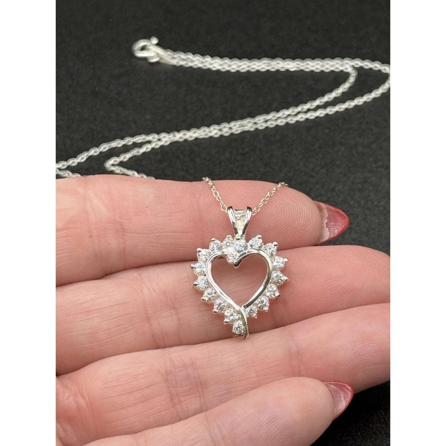 18” Sterling Silver Cubic Zirconia Heart Pendant Necklace 925 N13