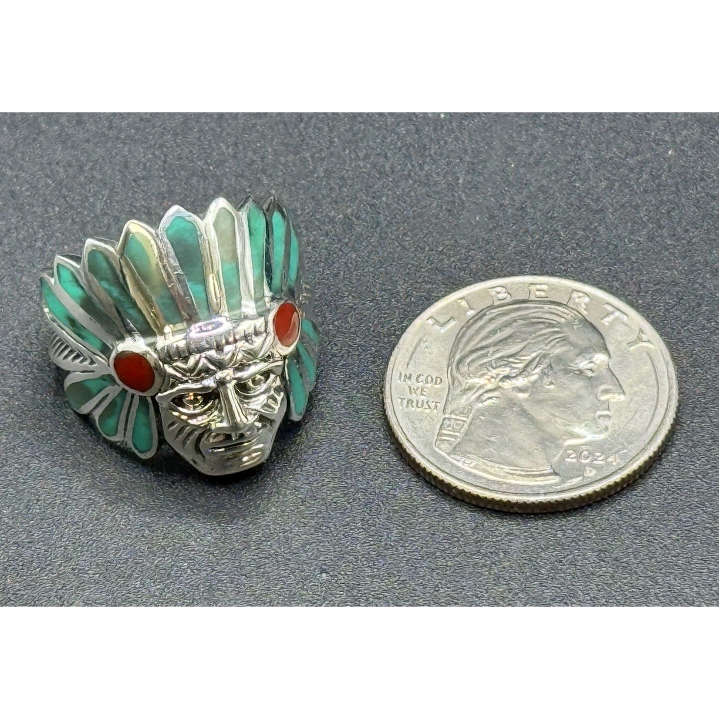 New Condition Sterling Silver Multi Turquoise Chief Ring Size 7.75