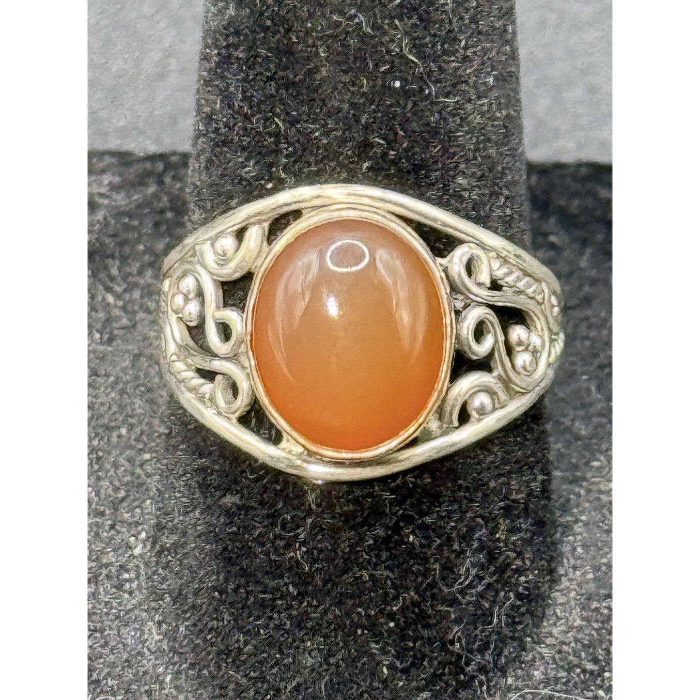 EUC Sterling Silver Carnelian Scroll Genuine Ring Size 7.25 P19