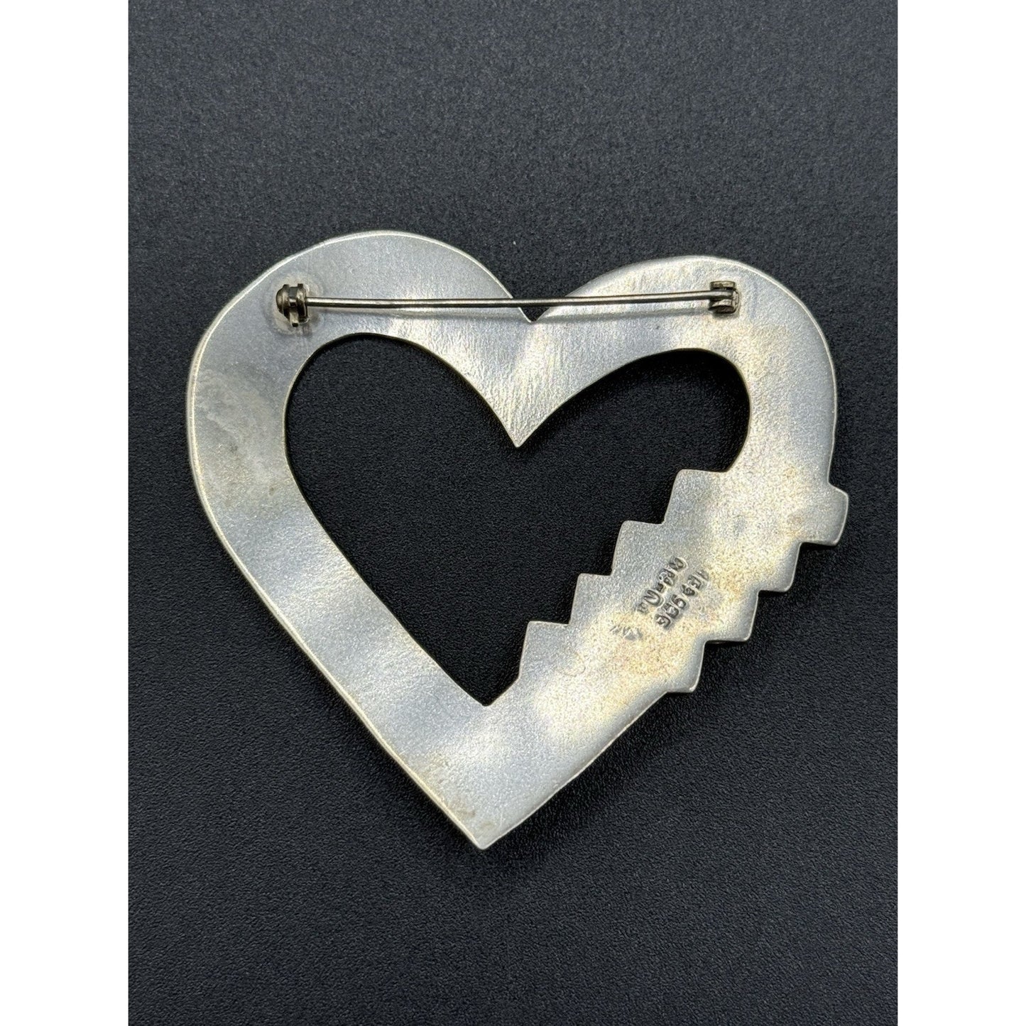 Modernist Sterling Silver Heart Brooch Pin 20 Grams 925 P5