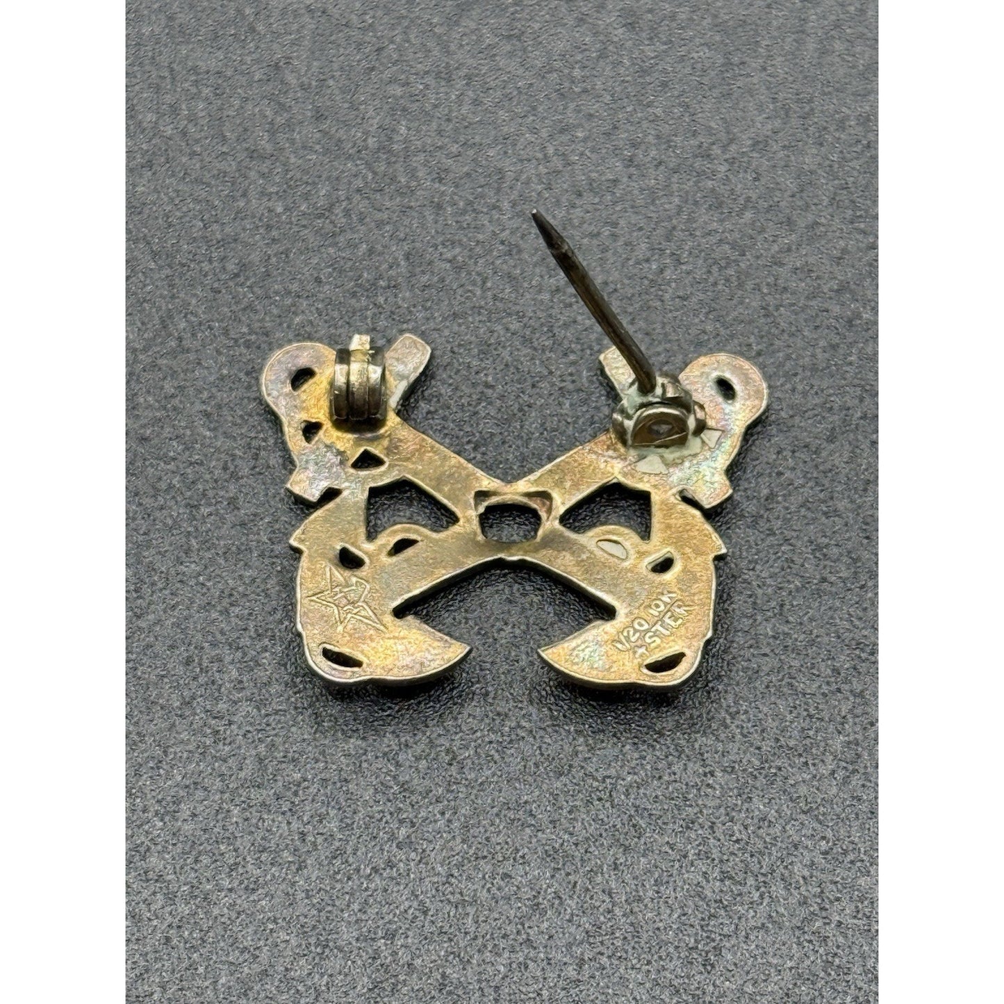 Antique Sterling Silver 10k Gold Filled Anchor Pin Brooch US Navy P19
