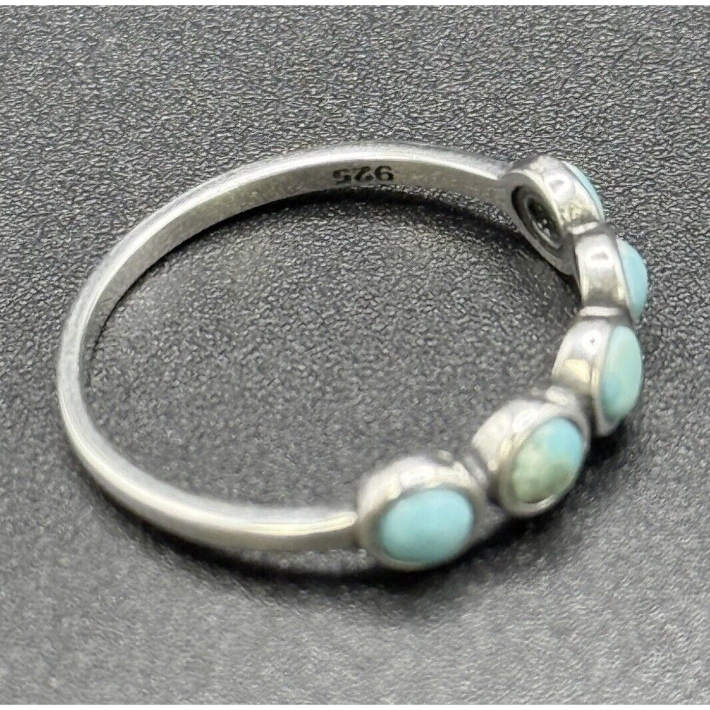 New Condition Sterling Silver 5-Stone Genuine Turquoise Ring Size 6.50