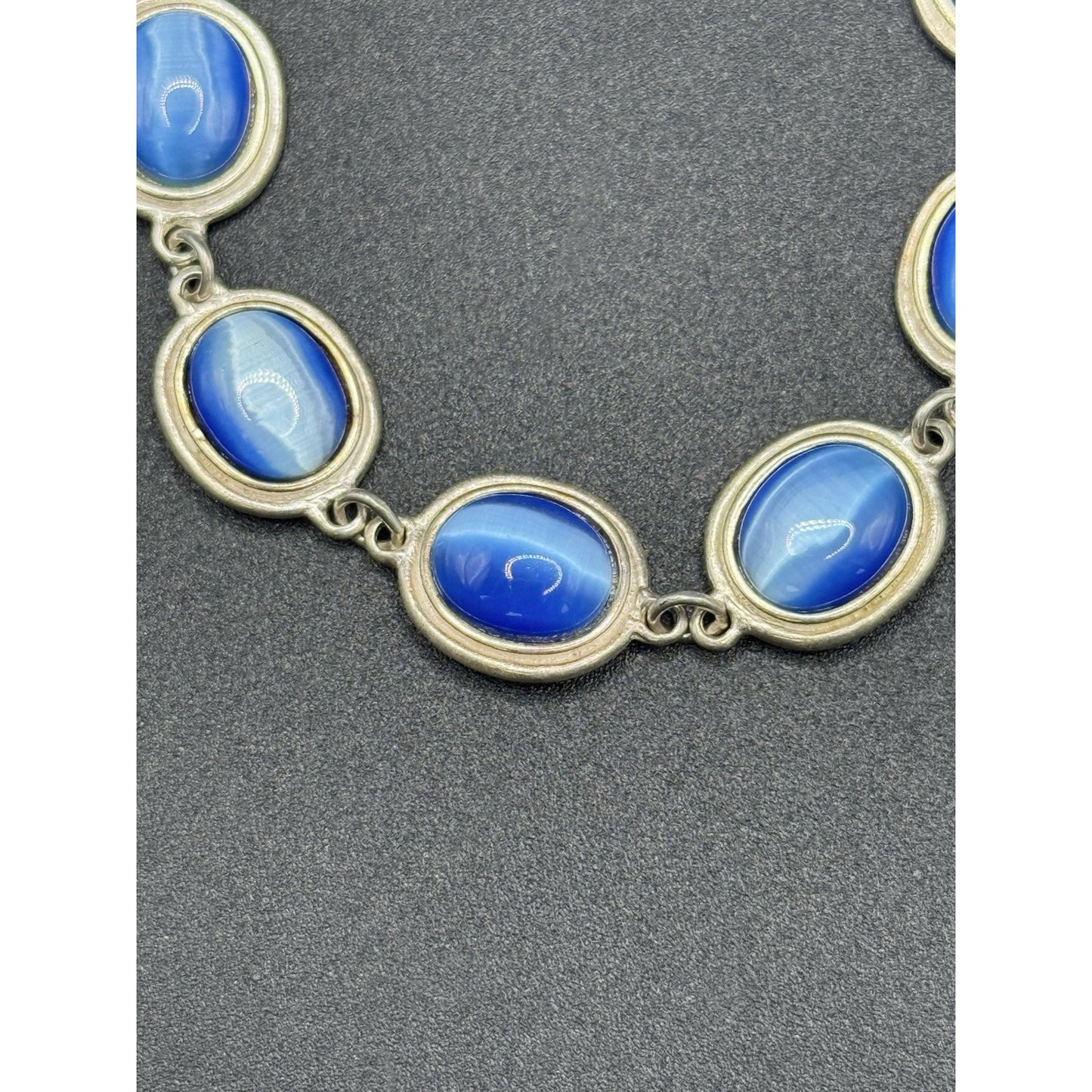 7.25” Sterling Silver Blue Catseye Glass Bracelet 19 Grams P3