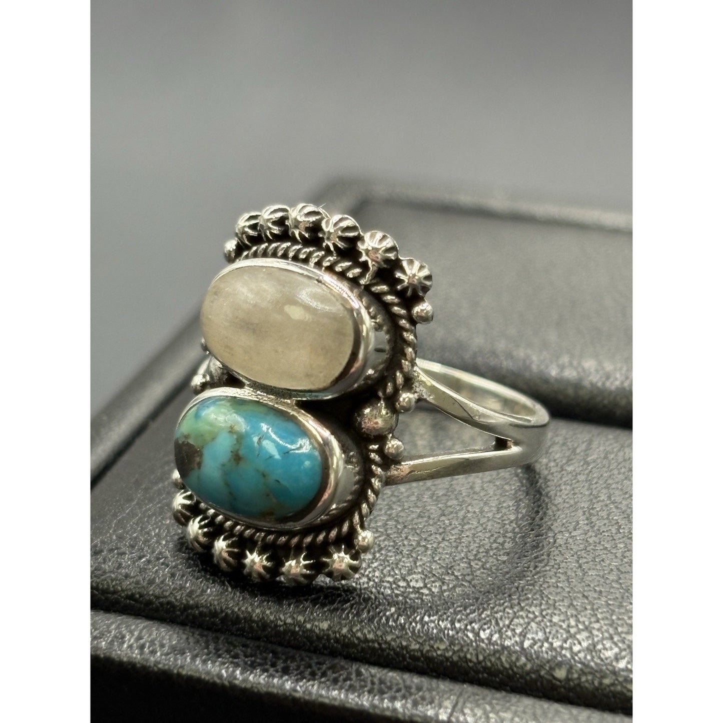 New Condition Sterling Silver Moonstone Turquoise Ring Size 8