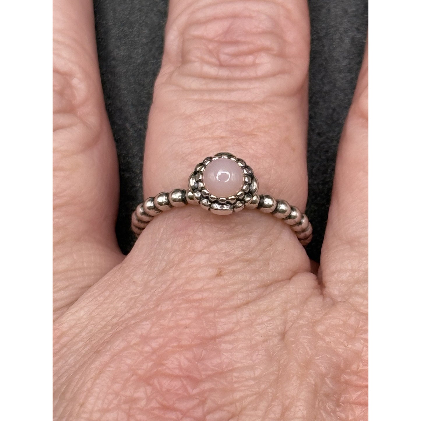 Pandora Sterling Silver Rose Quartz Ring Size 7.75 ALE N19