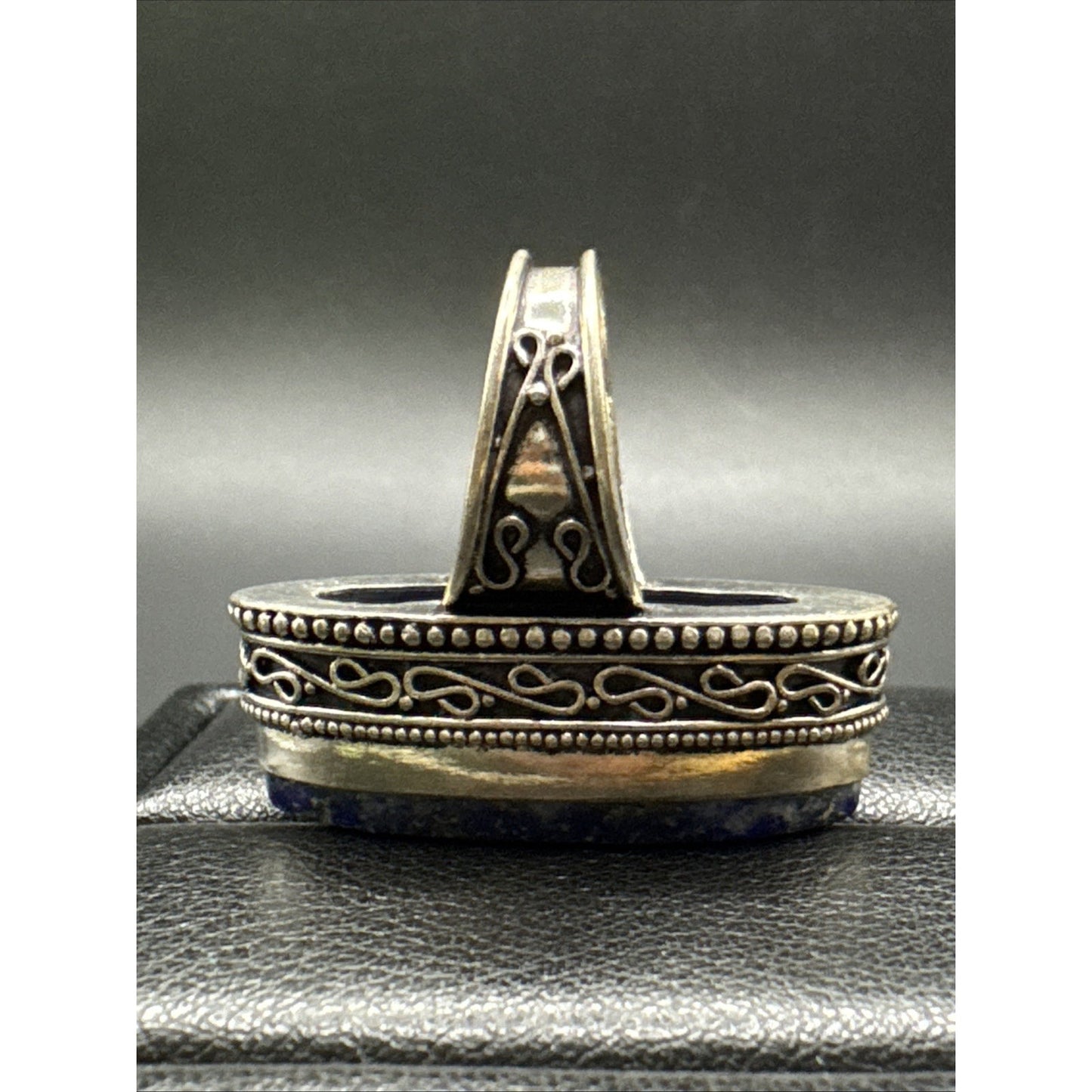 Sterling Silver Lapis Long Ring 15g 28x35mm 925 Size 7.5 T9