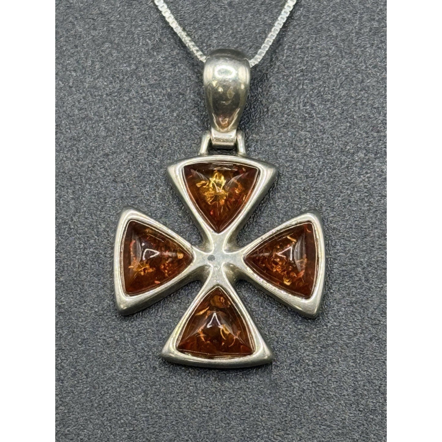 18” Sterling Silver Genuine Amber Cross Pendant Necklace P3