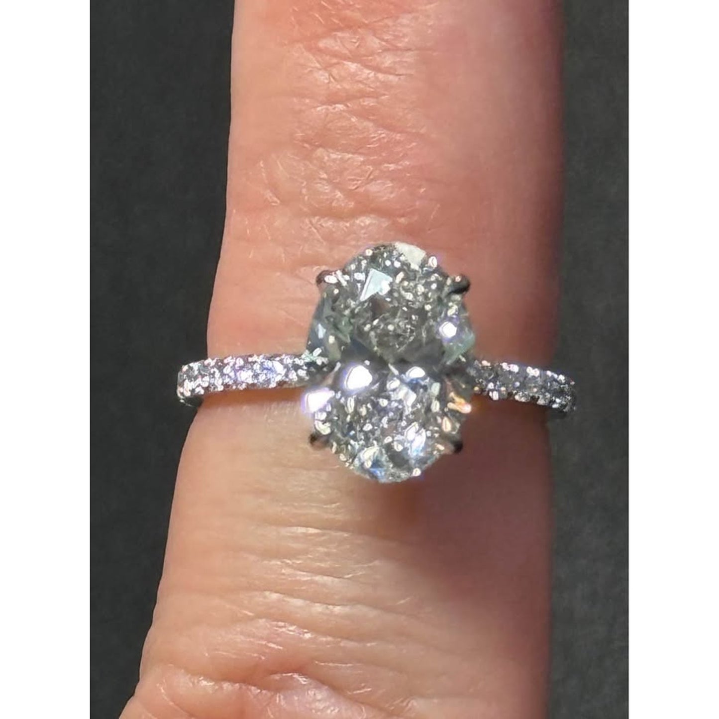 14k White Gold 3.08 Carat Oval Lab Grown Diamond Ring E Color VS1 Clarity