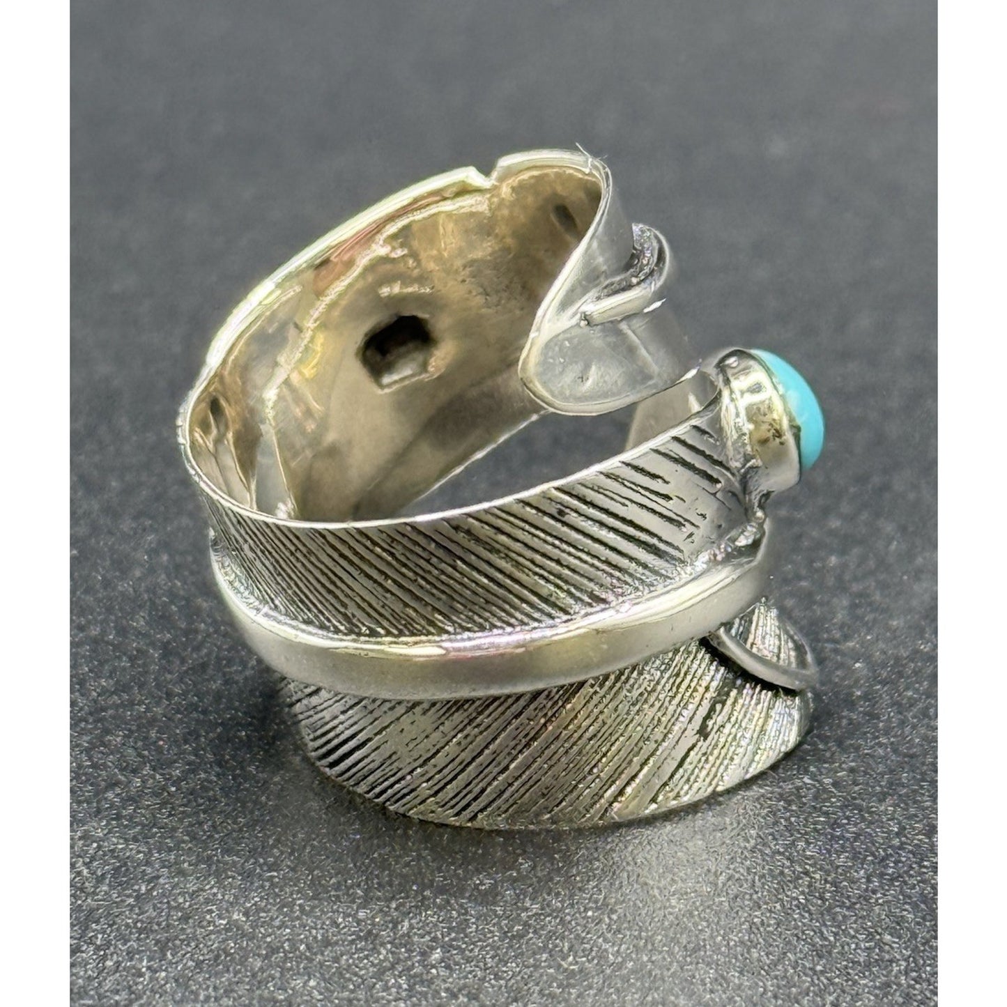 New Condition Sterling Silver Genuine Turquoise Ring Size 7.00 Feather Bypass