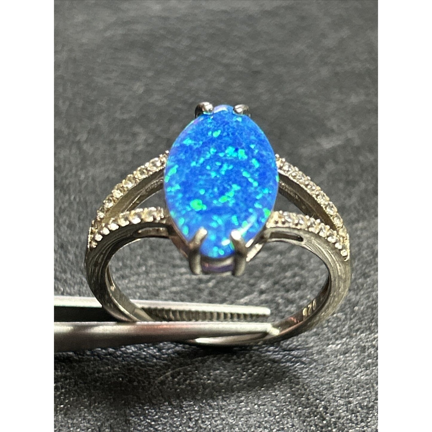 Lab Created Blue Opal Cubic Zirconia Sterling Silver Ring Size 10 P20