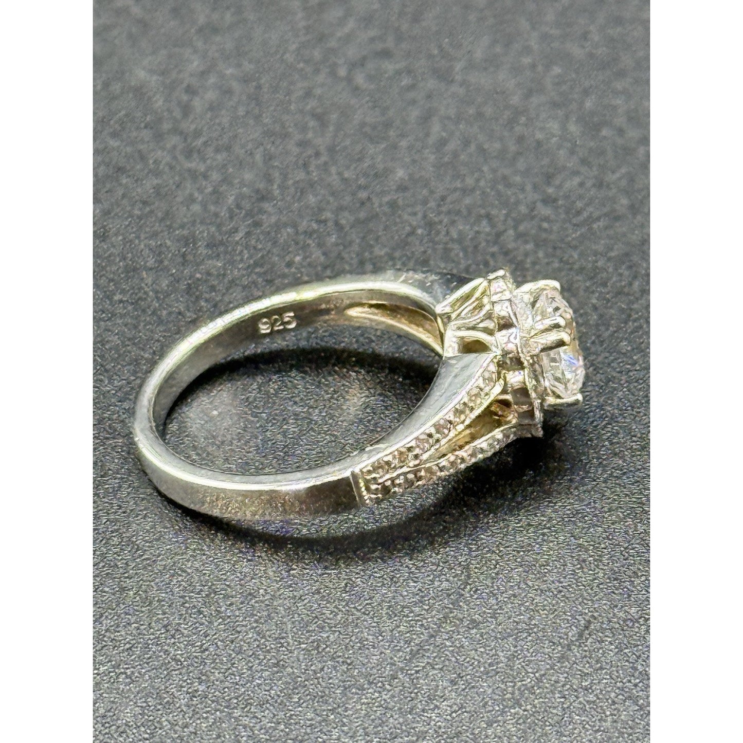 EUC Sterling Silver Cubic Zirconia Split Halo Ring Size 6.50 925 #5 P5