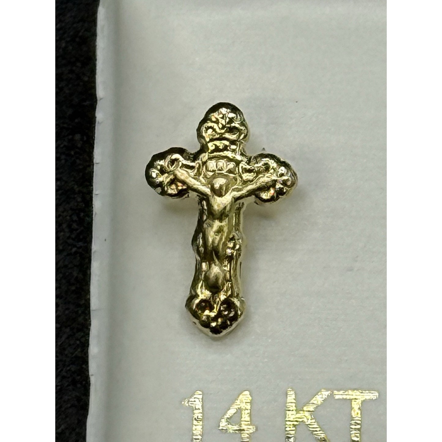 New Condition 14k Yellow Gold Dainty Crucifix Earrings Baby Children