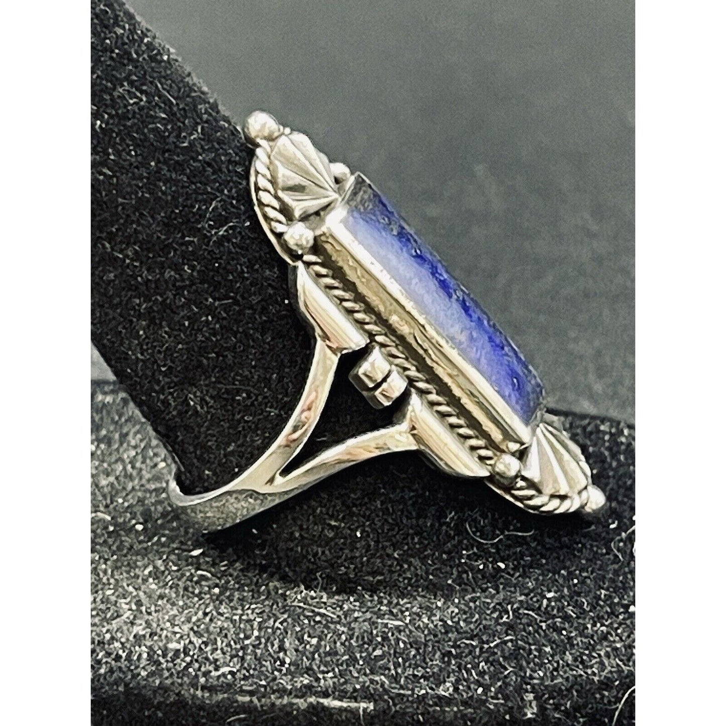 New Condition Sterling Silver Art Deco Lapis Ring Size 8.5