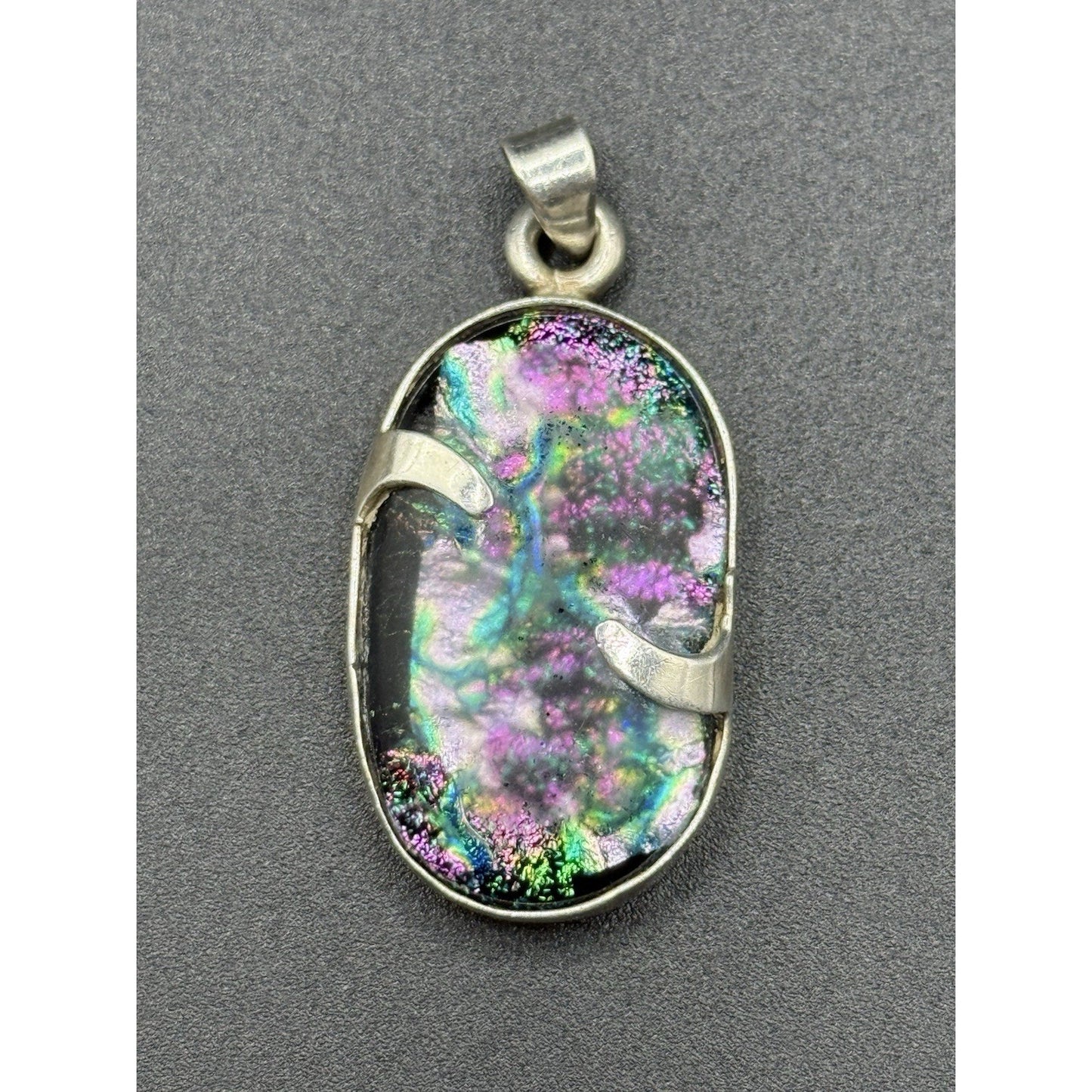 Large Vintage Sterling Silver Dichroic Glass Pendant 925 P19