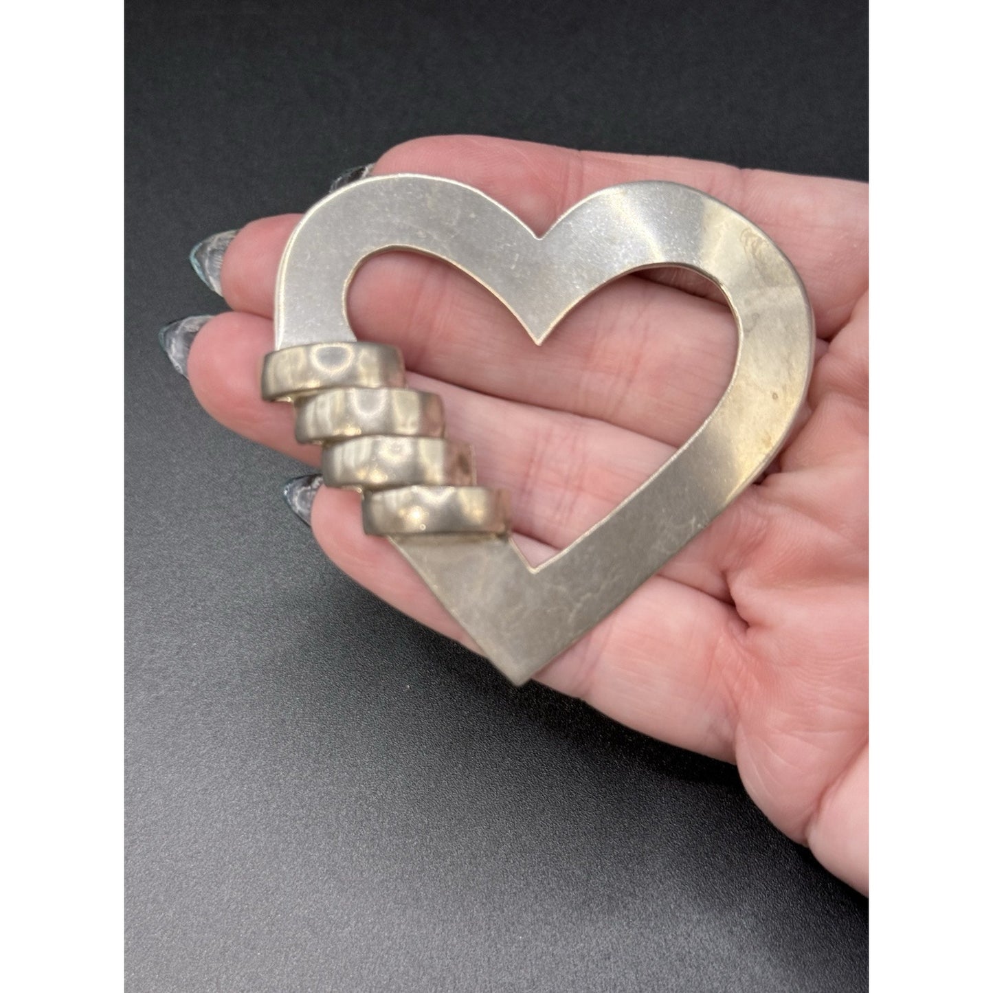 Modernist Sterling Silver Heart Brooch Pin 20 Grams 925 P5