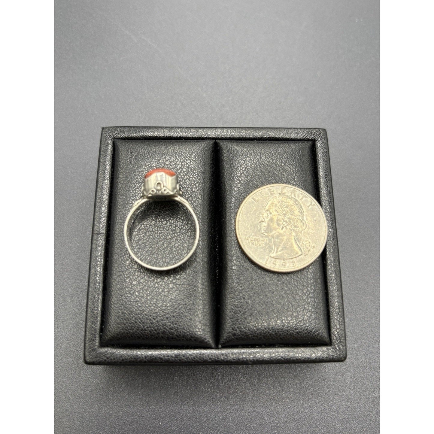 New Condition Sterling Silver Bali Style Coral Ring Size 7