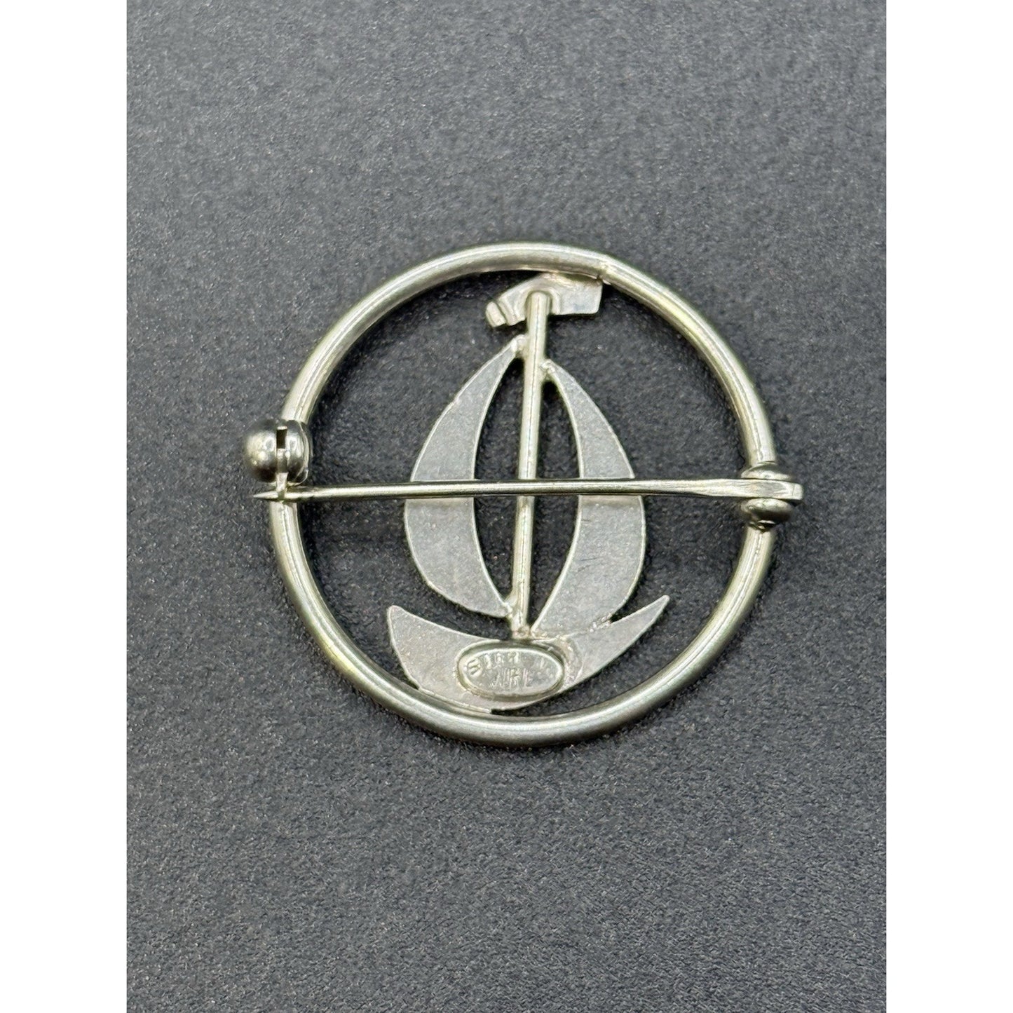 Vintage Modernist Sterling Silver Sail Boat Brooch Pin P5