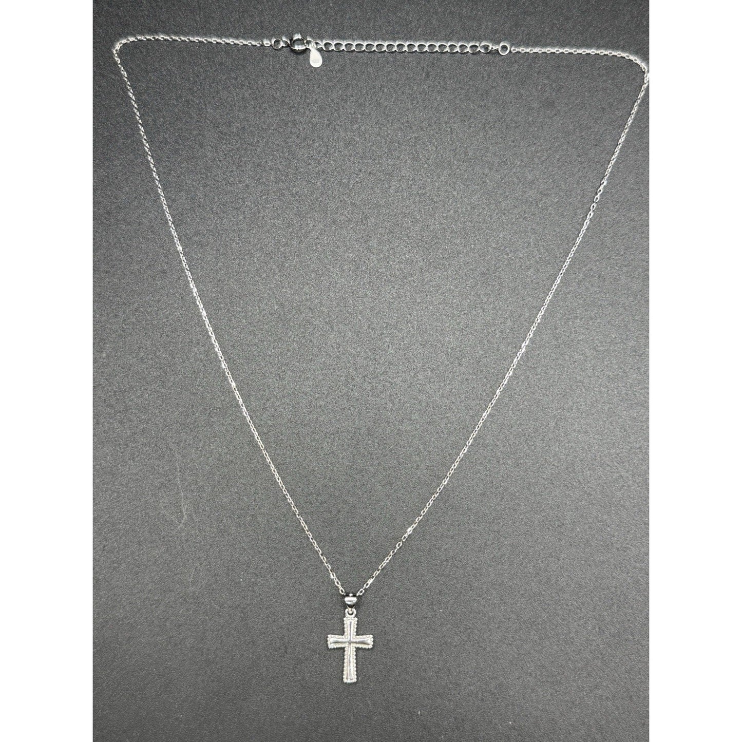18” New Condition Sterling Silver Cross Bead Pendant Necklace 925