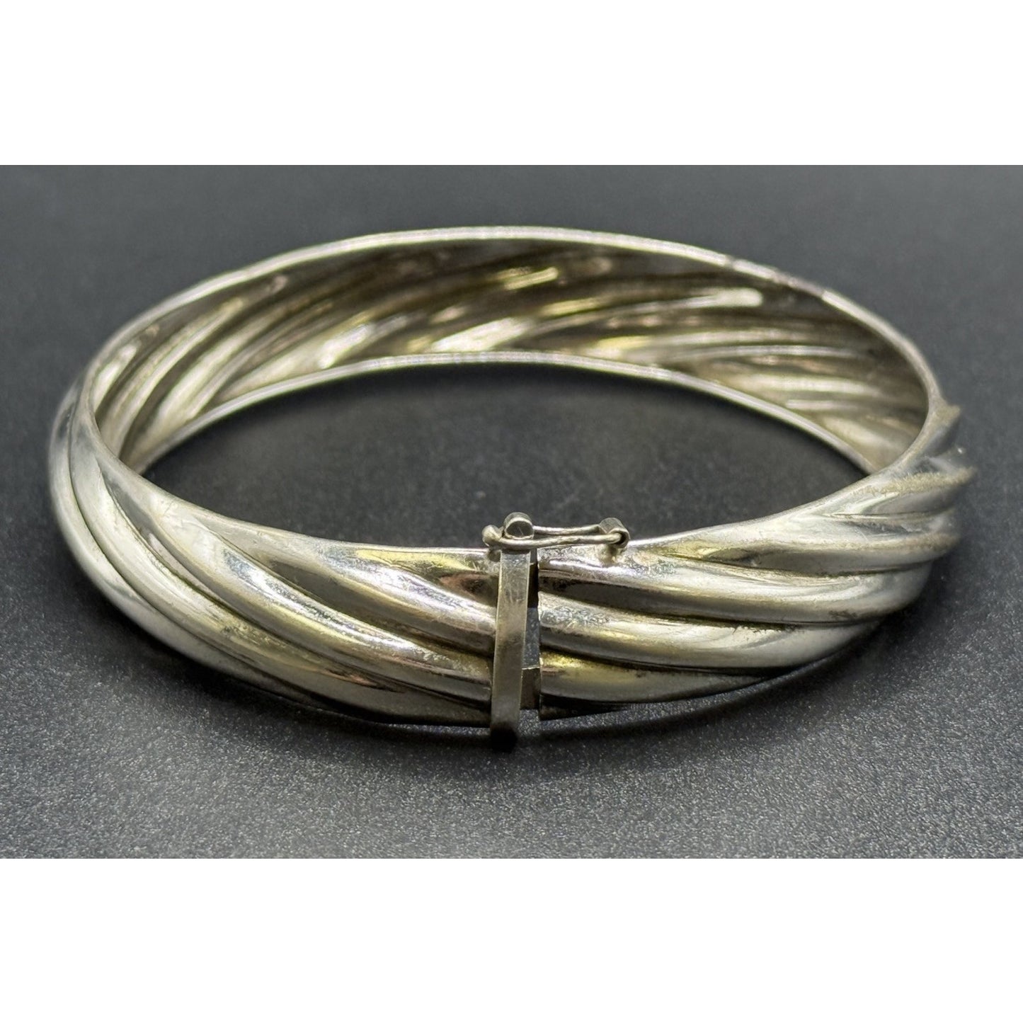 Vintage Sterling Silver Italy Grooved Bangle Bracelet 14 Grams P10