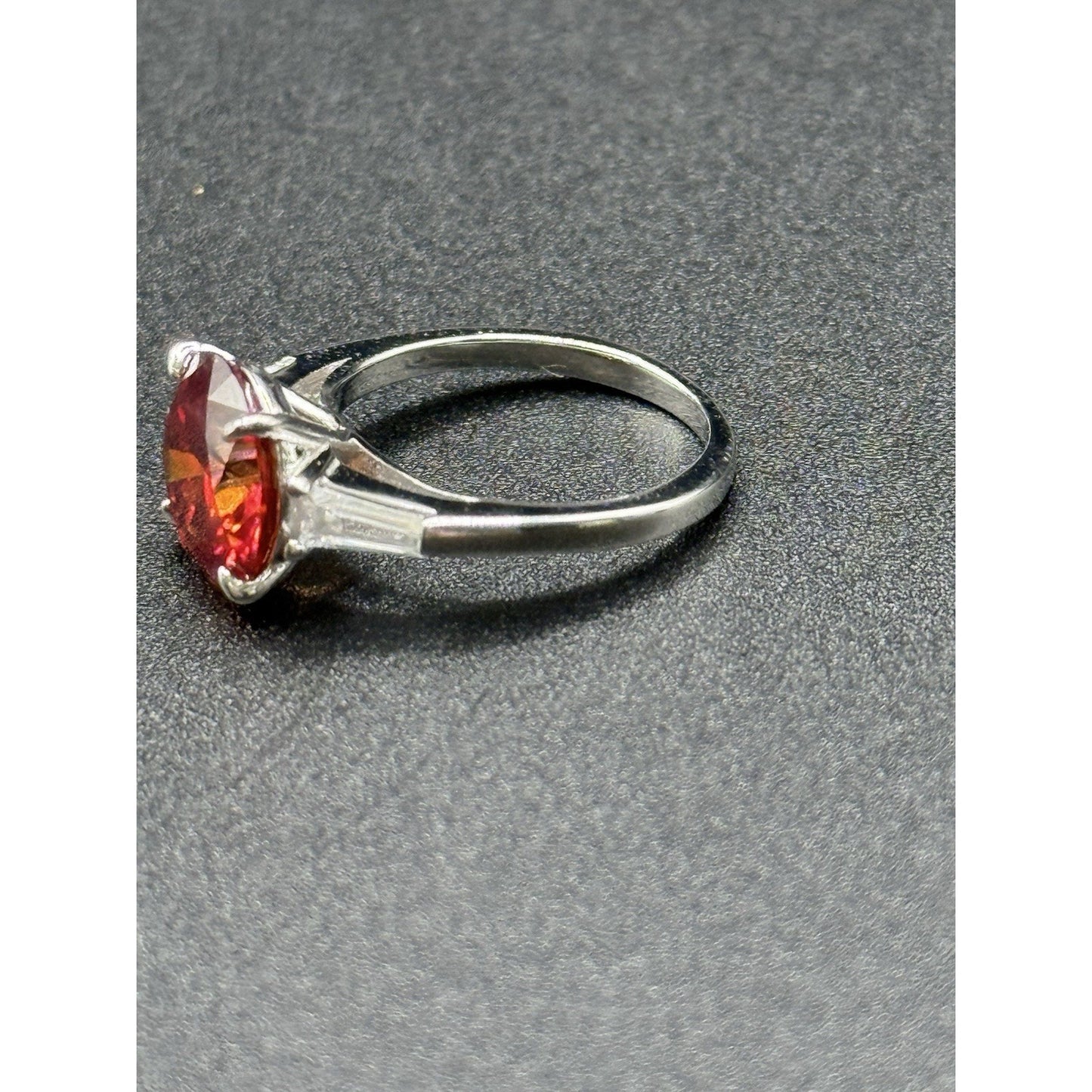New Condition 5 Carat Red Moissanite Sterling Silver Ring Size 7.00 GRA