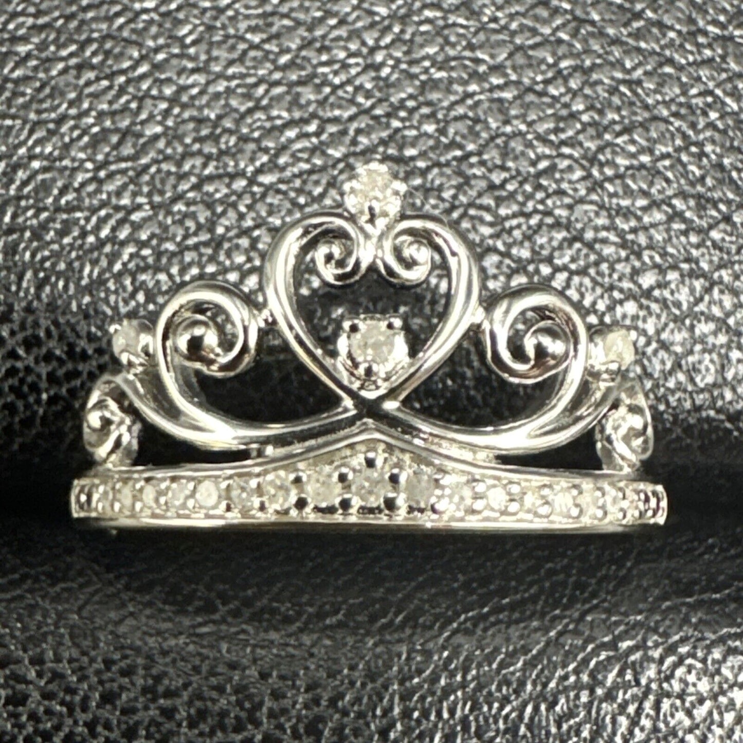 New Condition Sterling Silver Genuine Diamond Tiara Crown Ring 925 Size 7