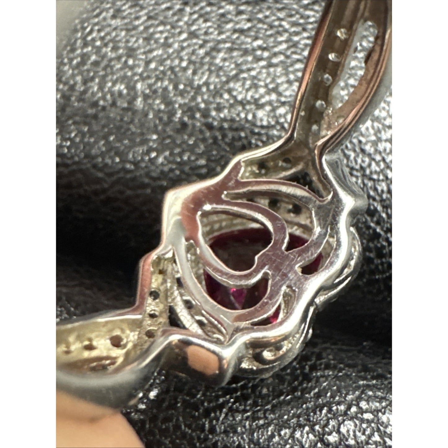 STS Sterling Silver lab Ruby White Sapphire Heart Ring 925 Size 6.5 T7