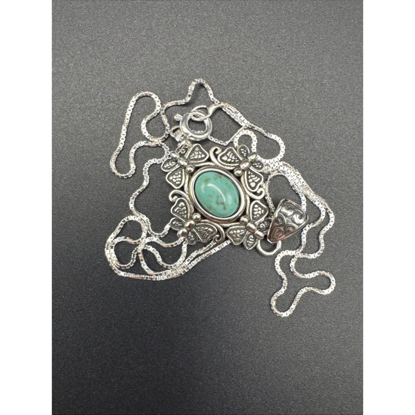 18” New Condition Turquoise Butterfly Pendant Necklace