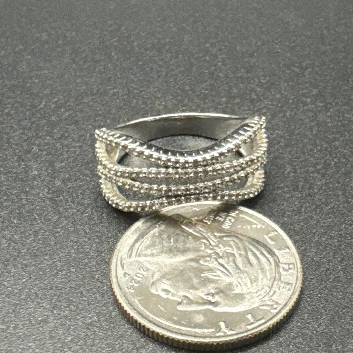 Modern Sterling Silver CZ Wave Ring 925 Size 8.5 P18