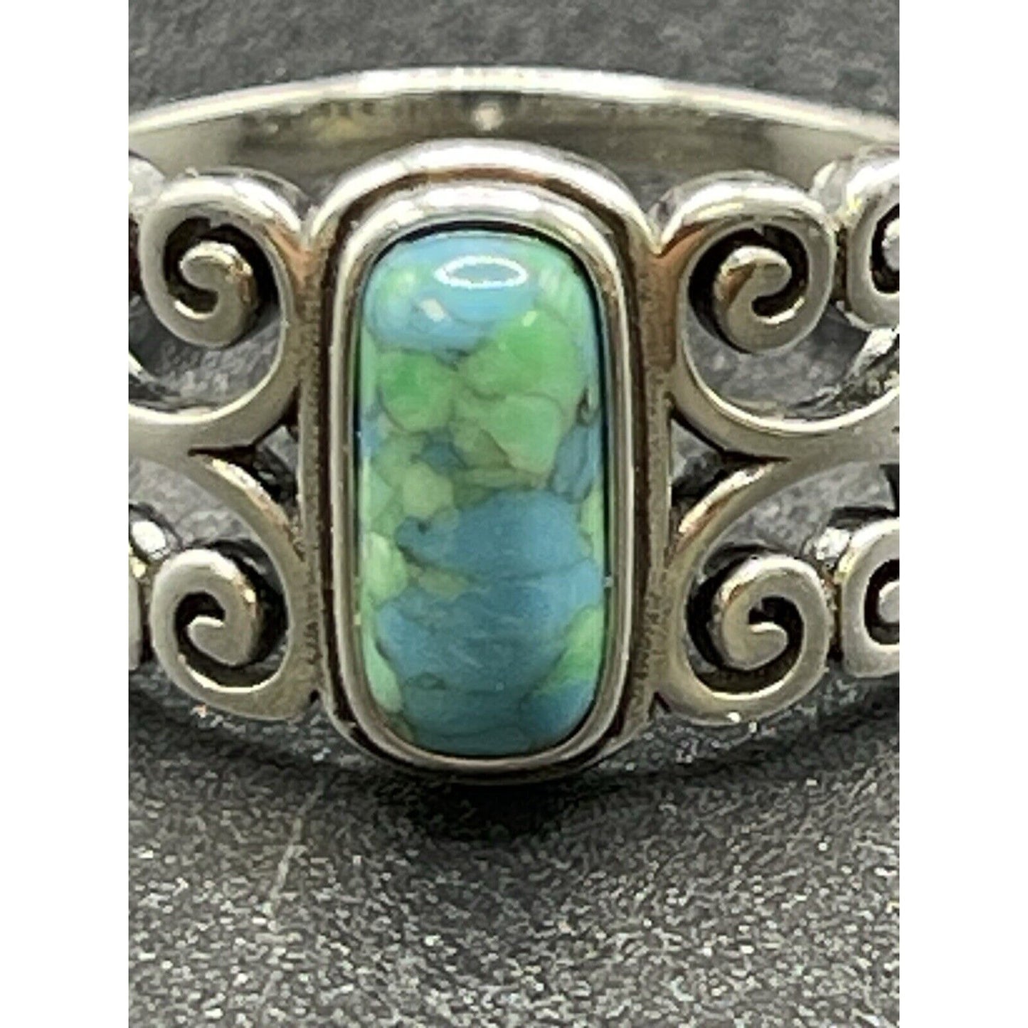 New Condition Sterling Silver Turquoise Ring Size 7.00 Scrolls