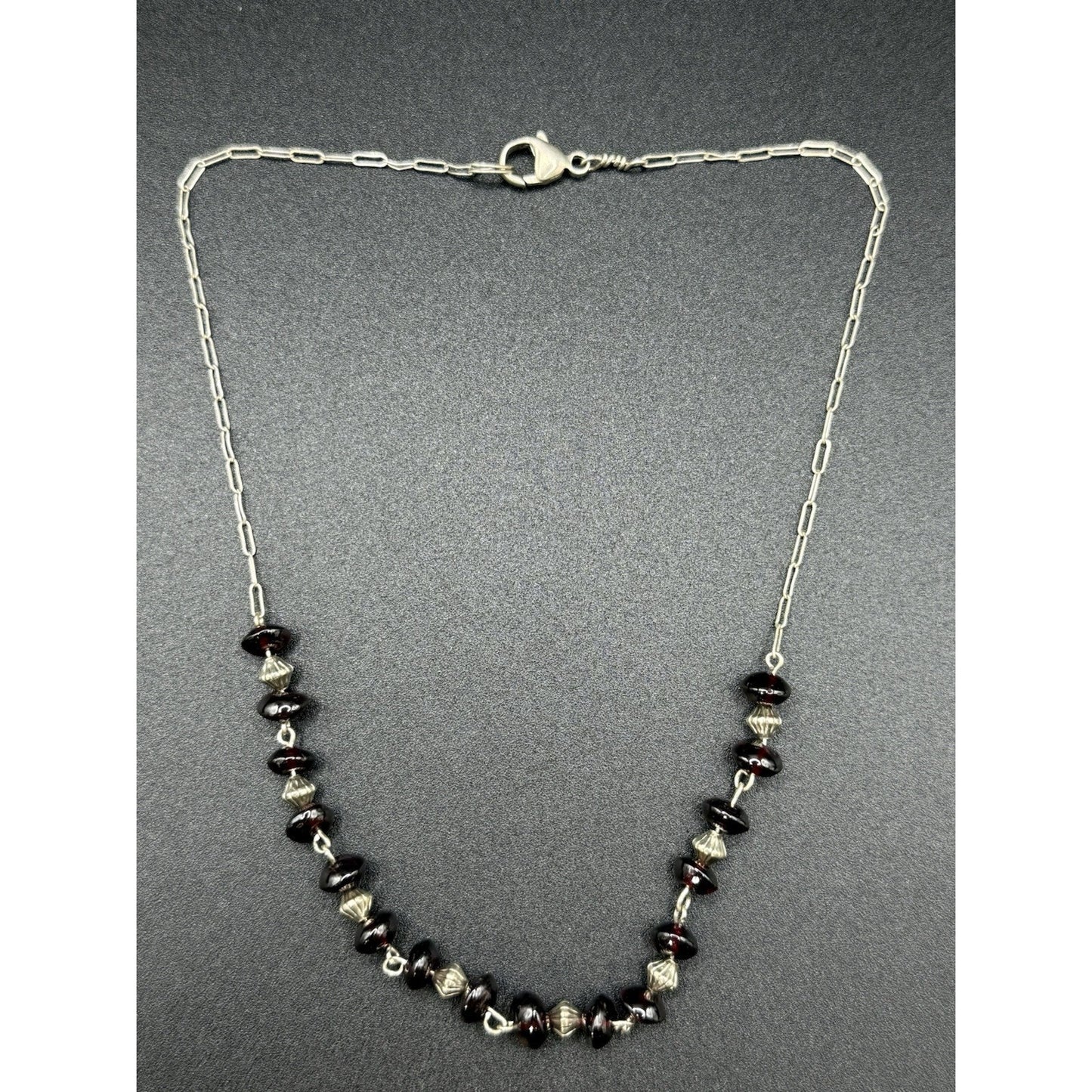 15” Sterling Silver Garnet Rondelle Necklace 925 N13