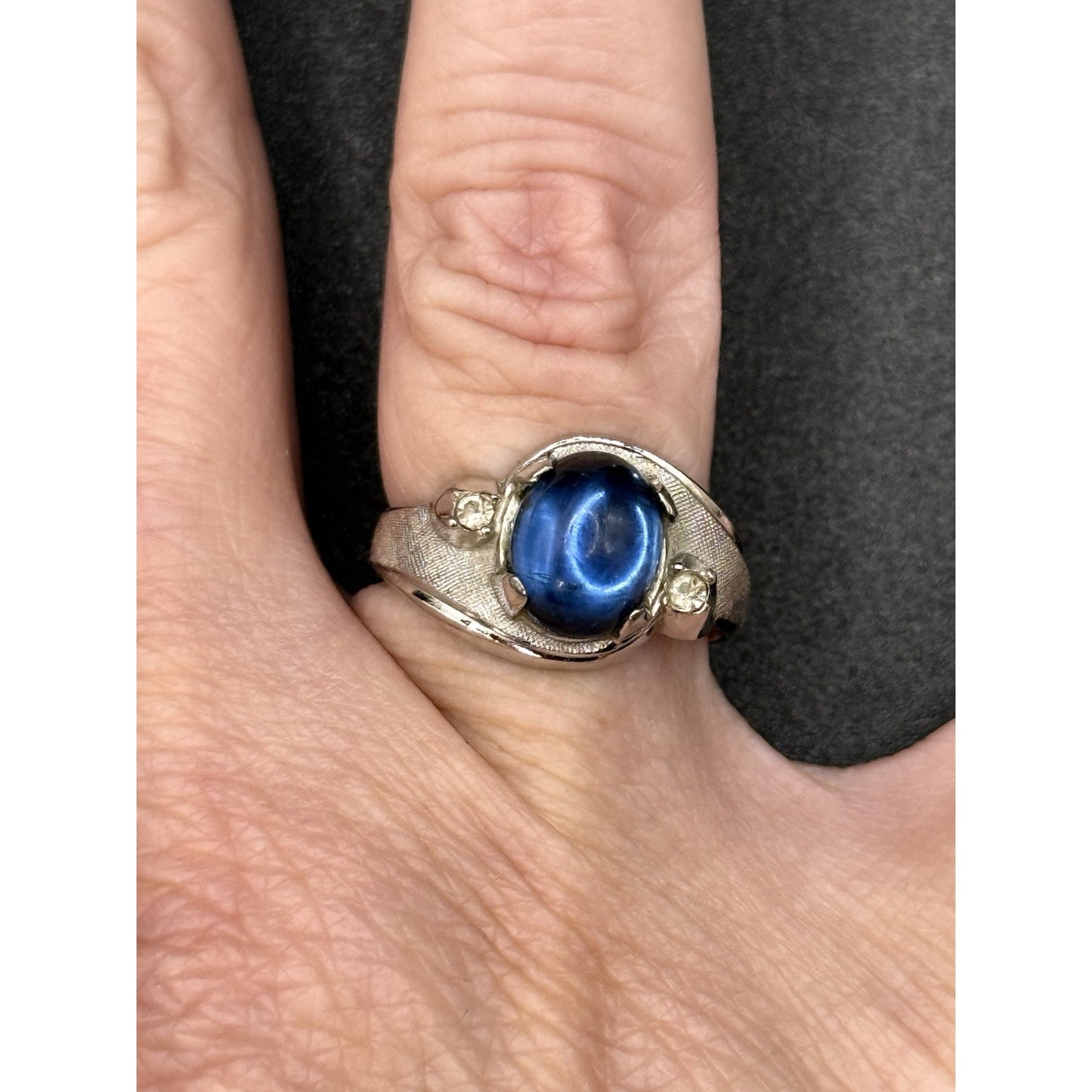 Vintage MCM Lab Star Sapphire Sterling Silver Ring Size 7.50 N13
