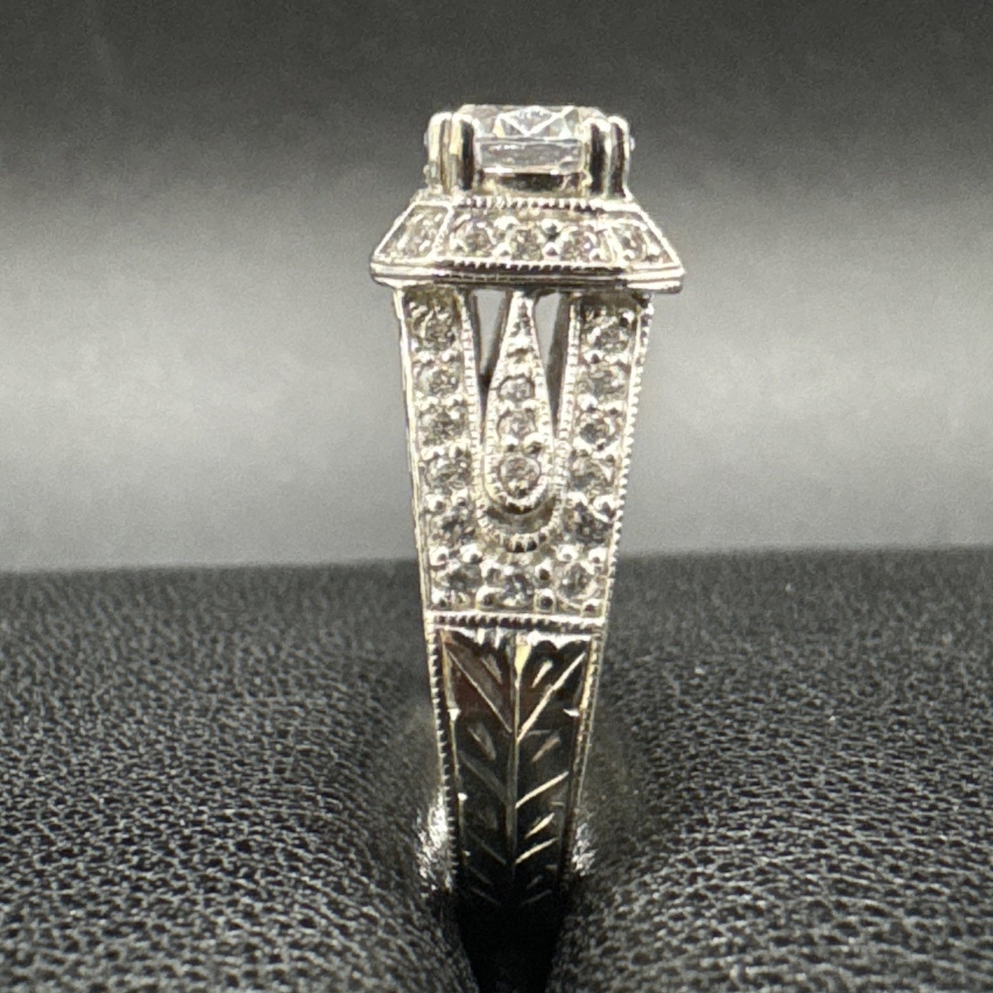 EUC Sterling Silver CZ Halo Engraved Engagement Ring 925 Size 6 #2 P2