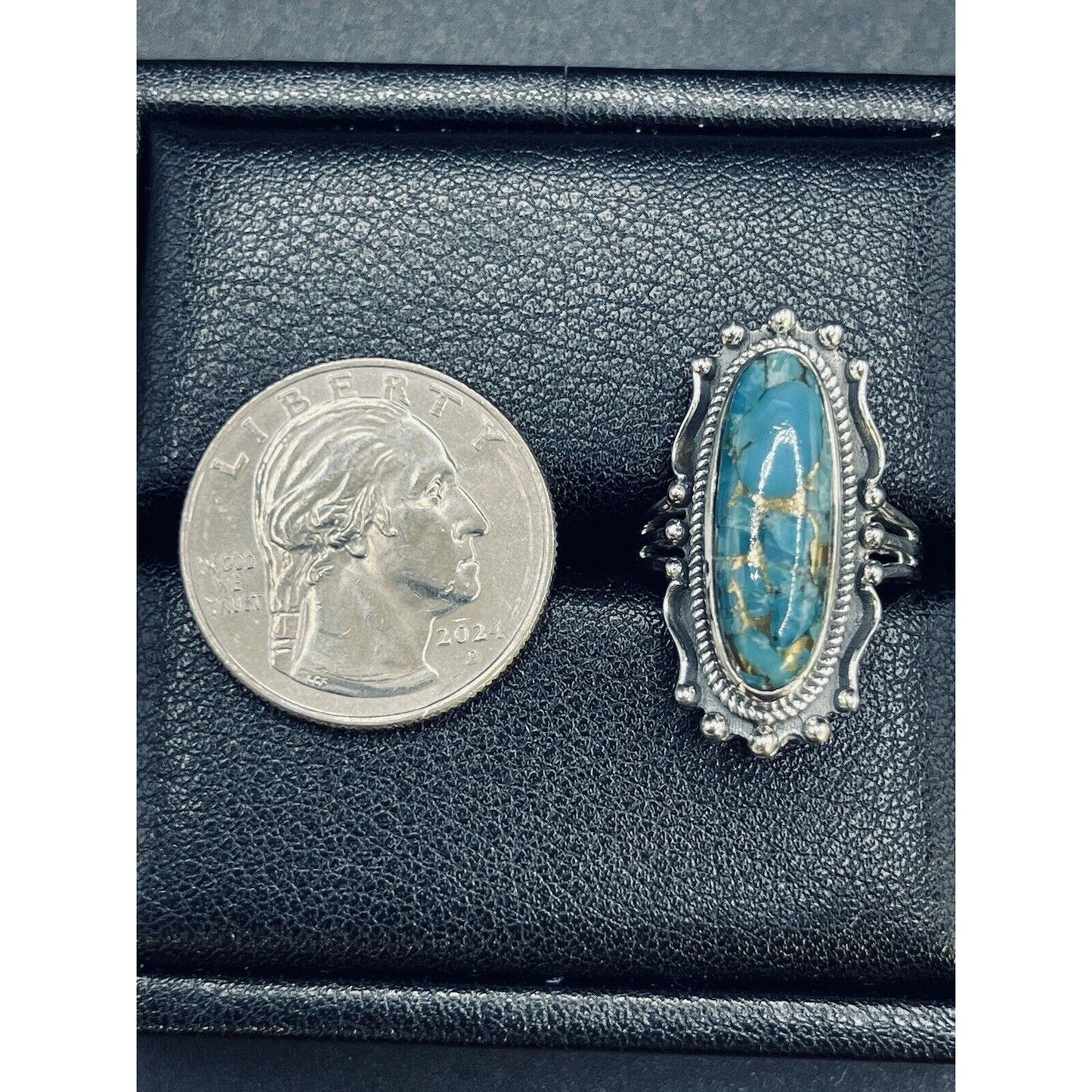 New Condition Sterling Silver Copper Turquoise Ring Size 7.00