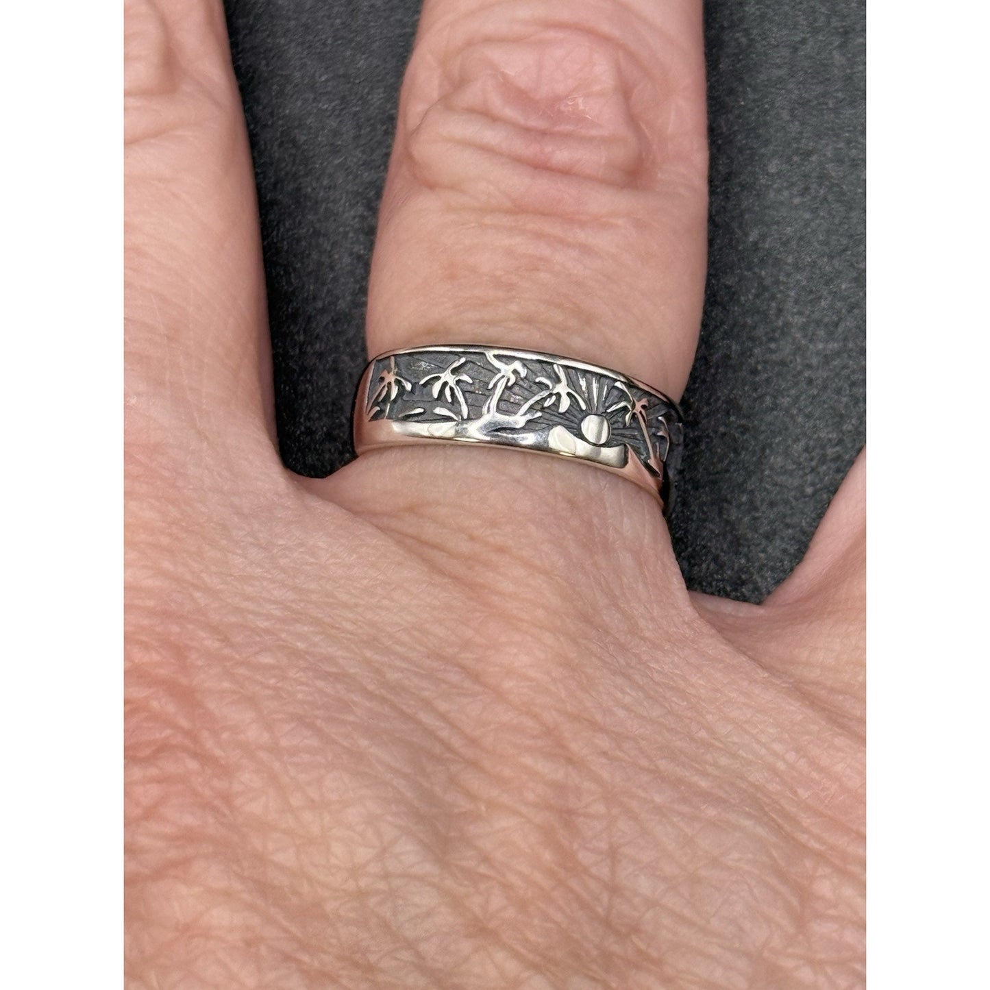 New Condition Sterling Silver Palm Trees Beach Ring Size 6.50 P7