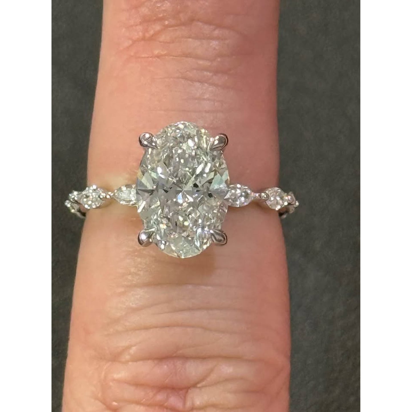 14k White Gold 3.10 Carat Oval Lab Grown Diamond Ring E Color VS1 Clarity IGI