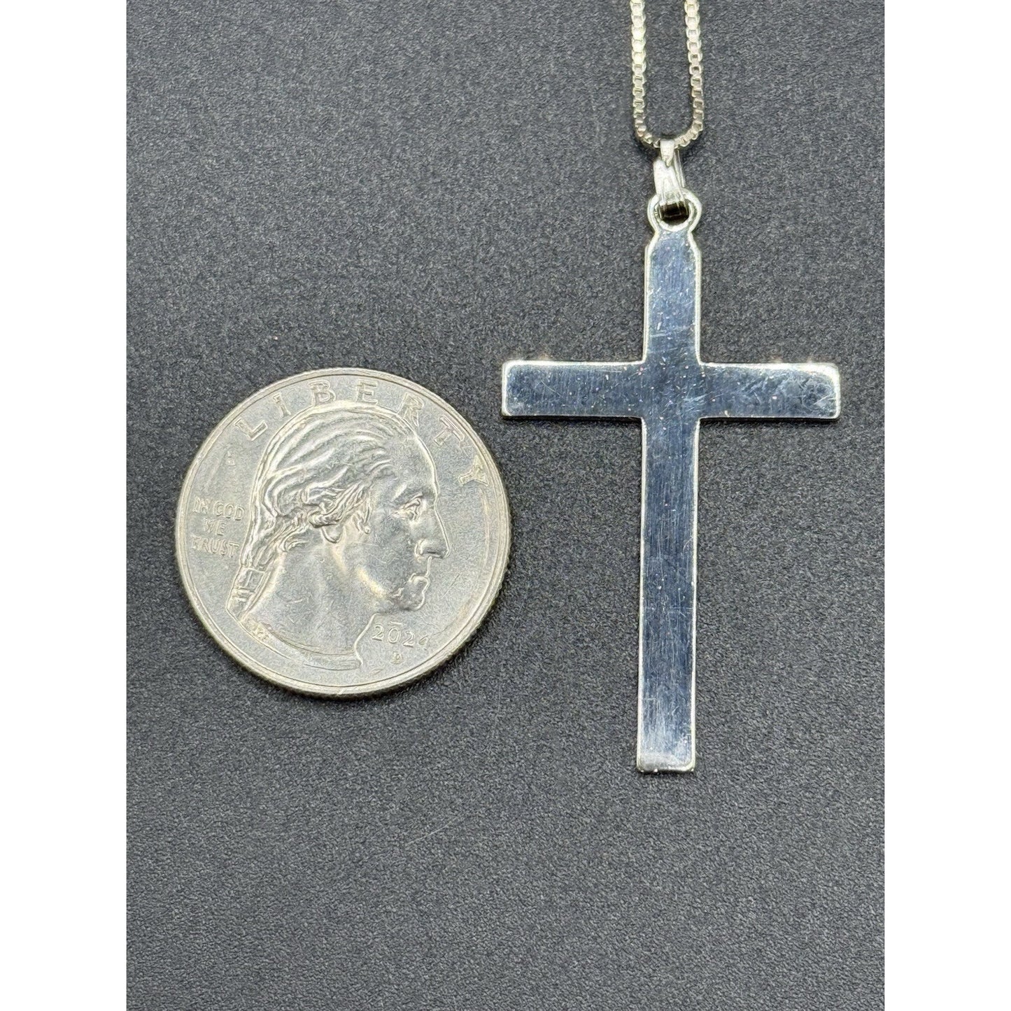 24” Sterling Silver Cross Pendant Necklace 925 P10