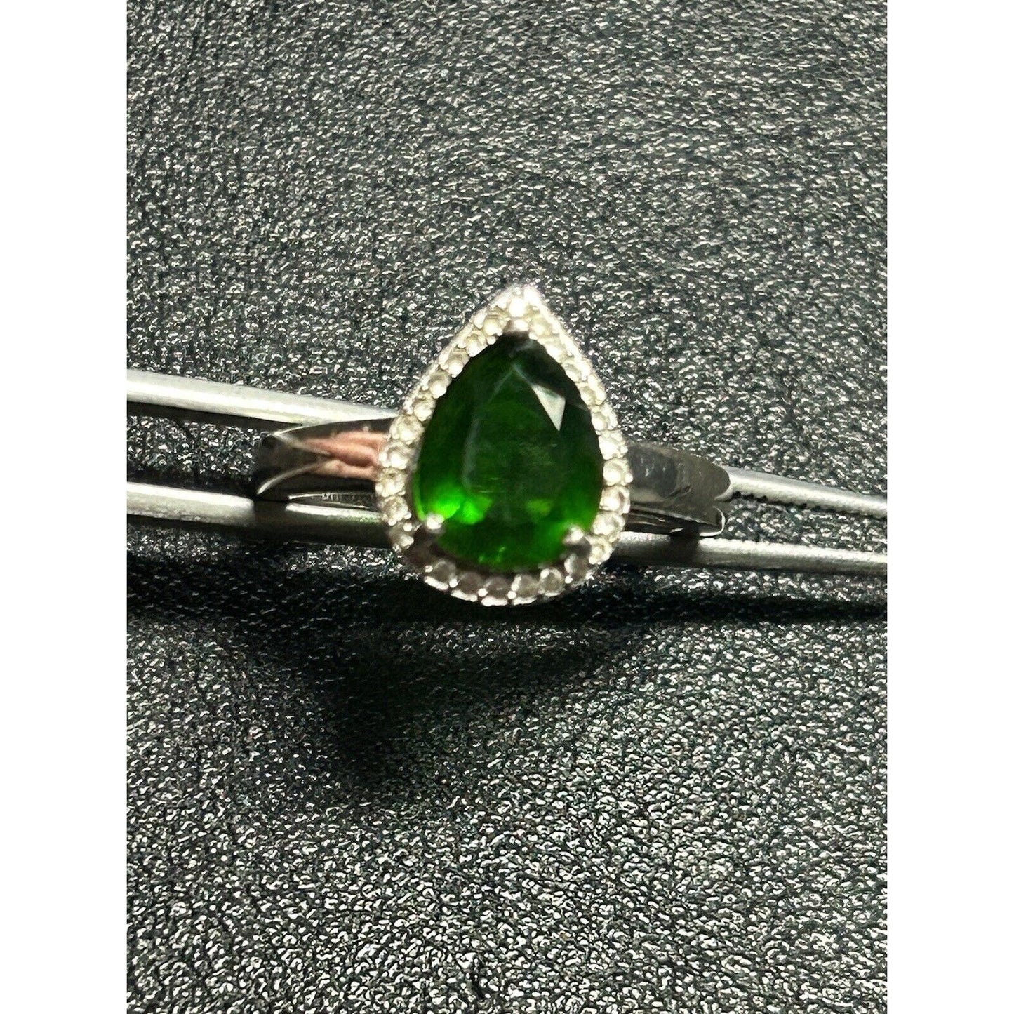 Sterling Silver lab emerald white topaz Ring Size 6:75 925 P20