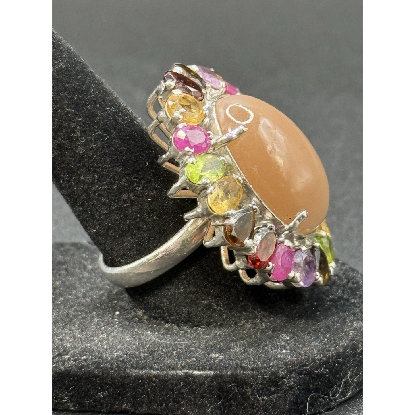 Vintage Large Multi Gemstone Sterling Silver Ring Size 7.50 P5