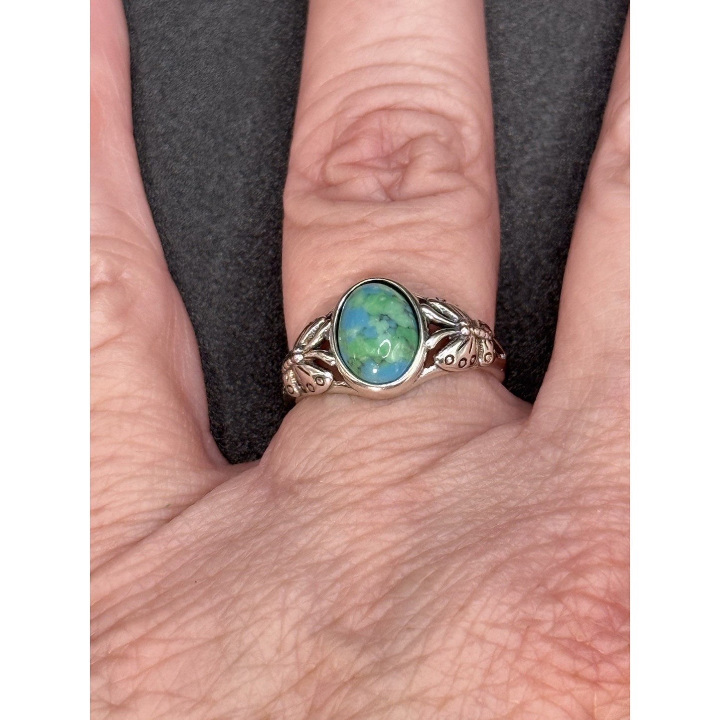 New Condition Sterling Silver Turquoise Butterfly Ring Size 7.00