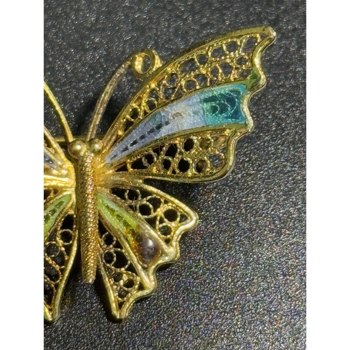 Vintage 800 Gold Silver Enamel Butterfly Brooch Pin M24