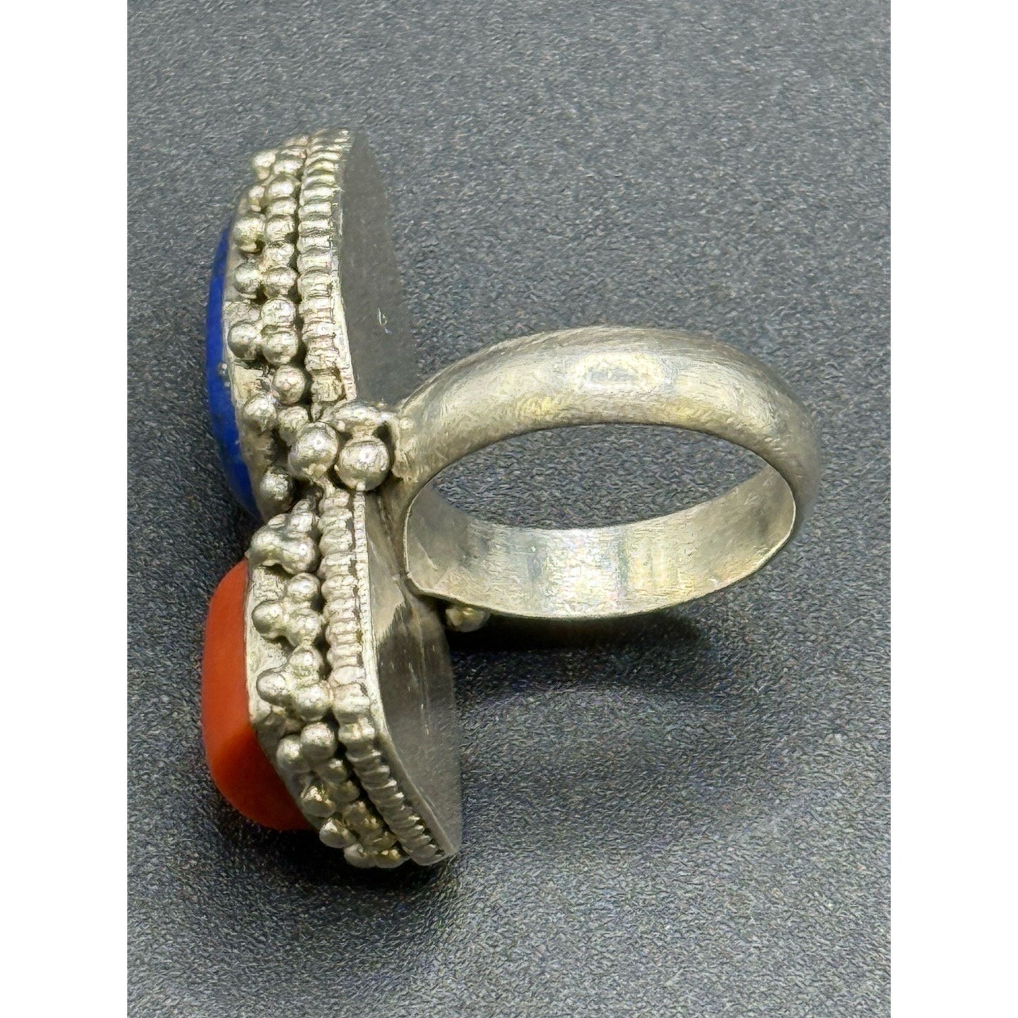 Vintage Sterling Silver Genuine Coral Lapis Ring Size 6.50 15 Grams Q7