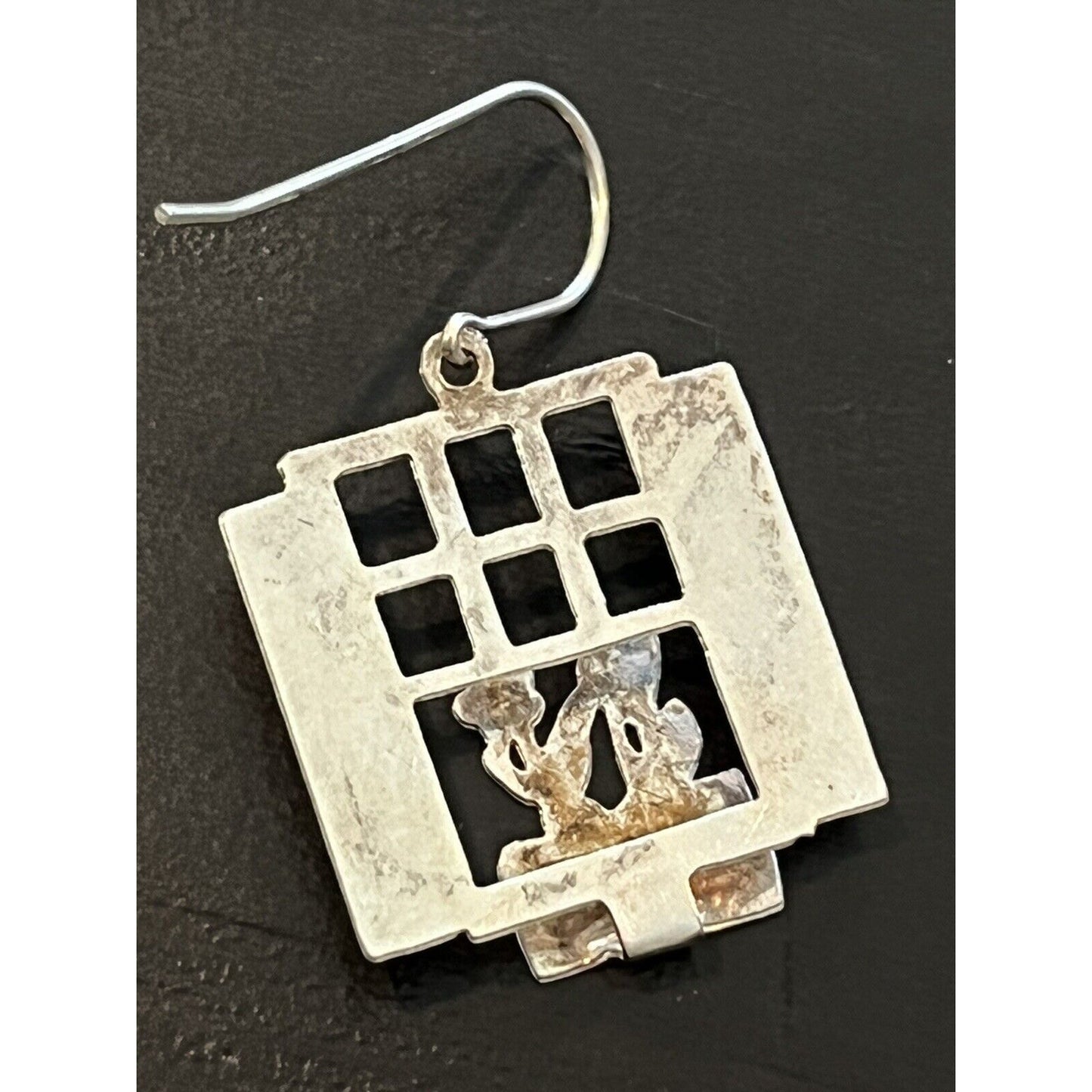 Sterling Silver Window Pane Flower Earrings 925 M2