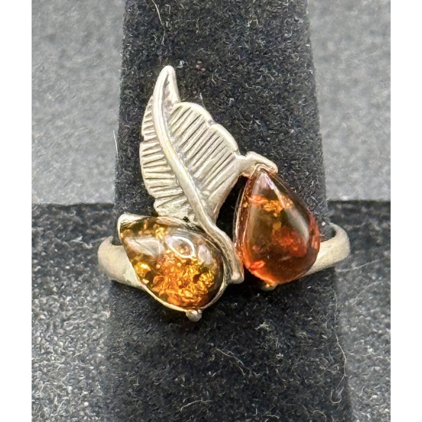 Sterling Silver Multi Amber Leaf Ring Size 5.75 N28