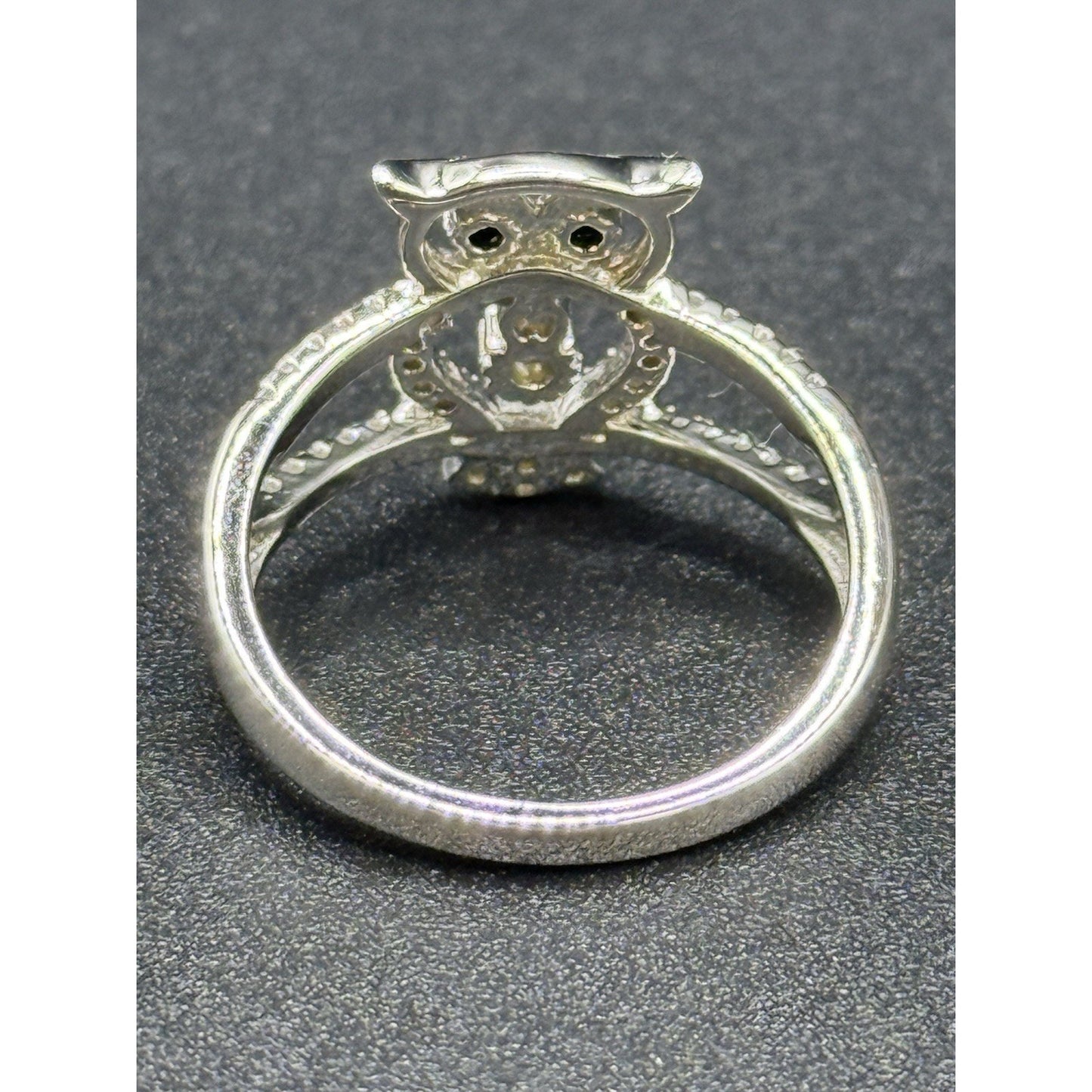 New Condition Sterling Silver Cubic Zirconia Owl Ring Size 7.00
