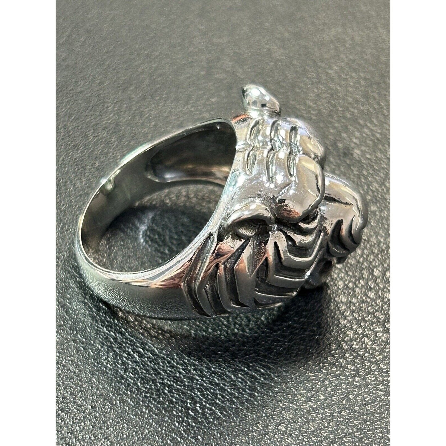 New Condition Sterling Silver 3D Tiger Head Ring Size 10.00