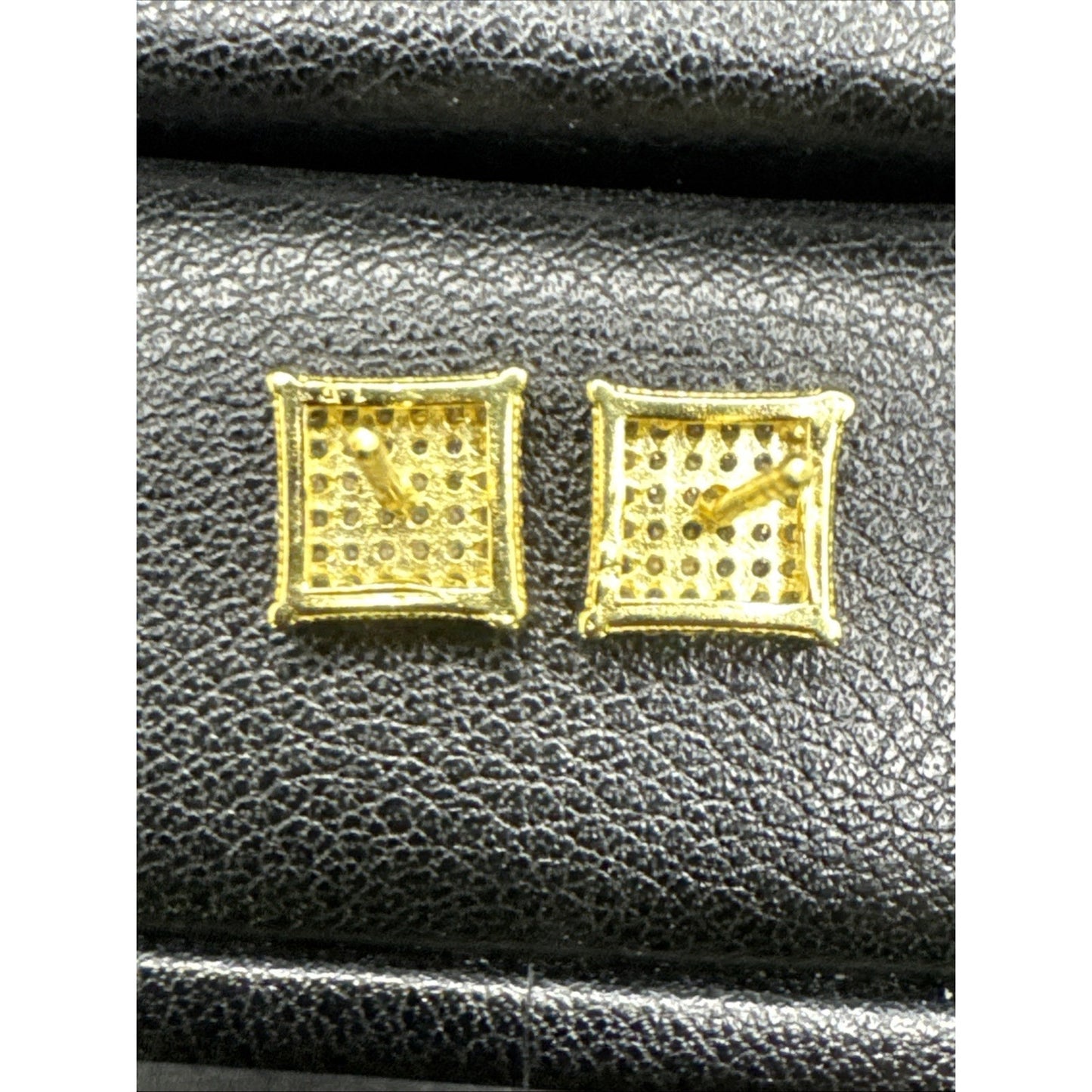 New Condition Gold Sterling Silver CZ Pavé Square Stud Earrings 925