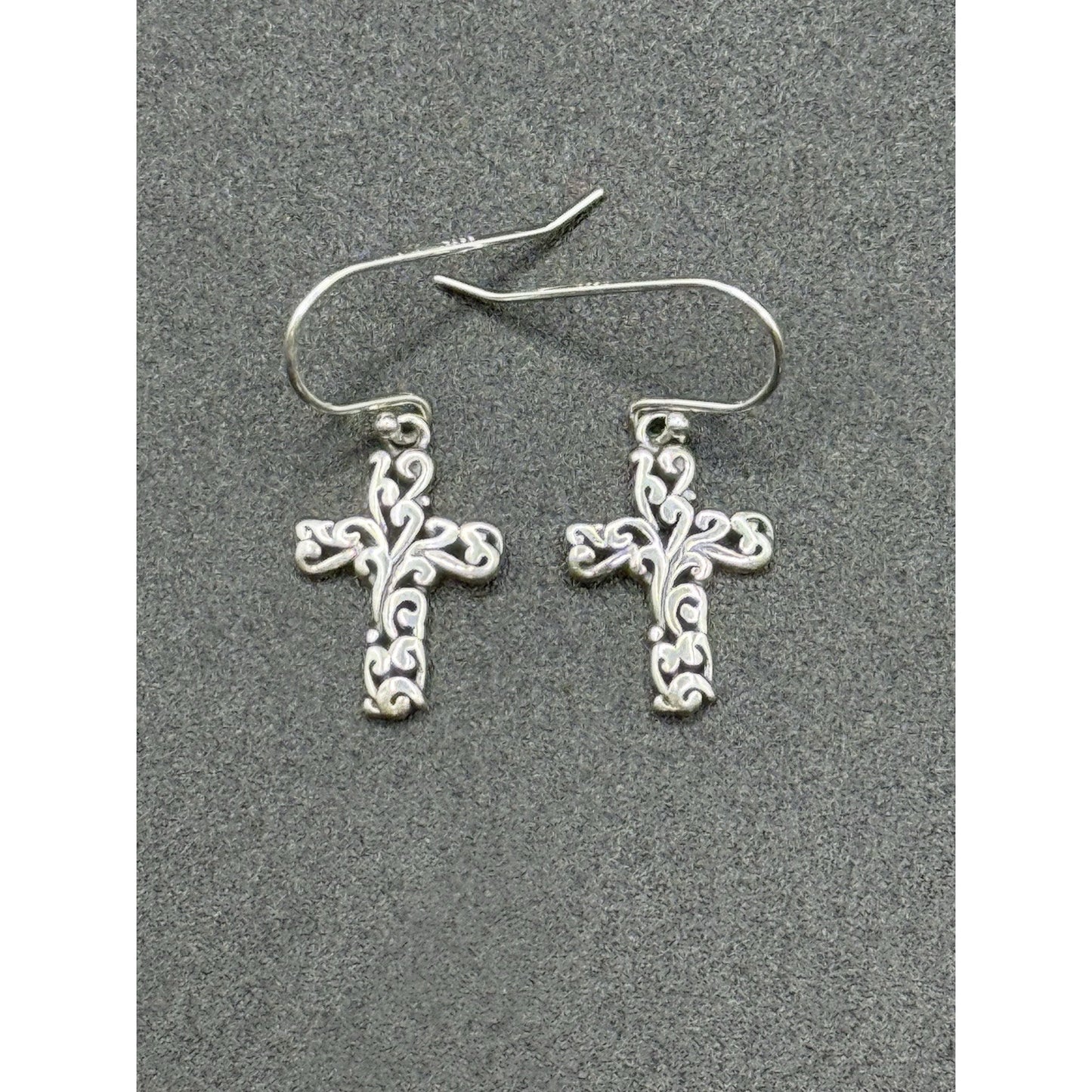 New Condition Sterling Silver Scroll Cross Dangle Earrings 925