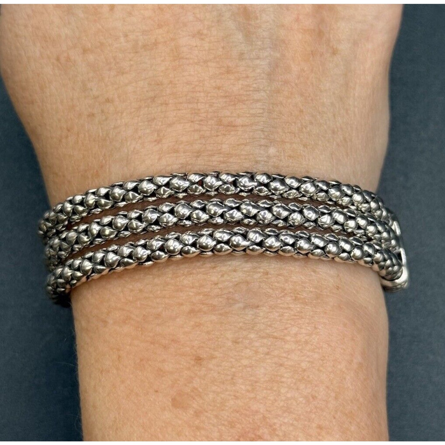 7.5" Vintage Sterling Silver Triple Strand Bracelet 45 Grams M15