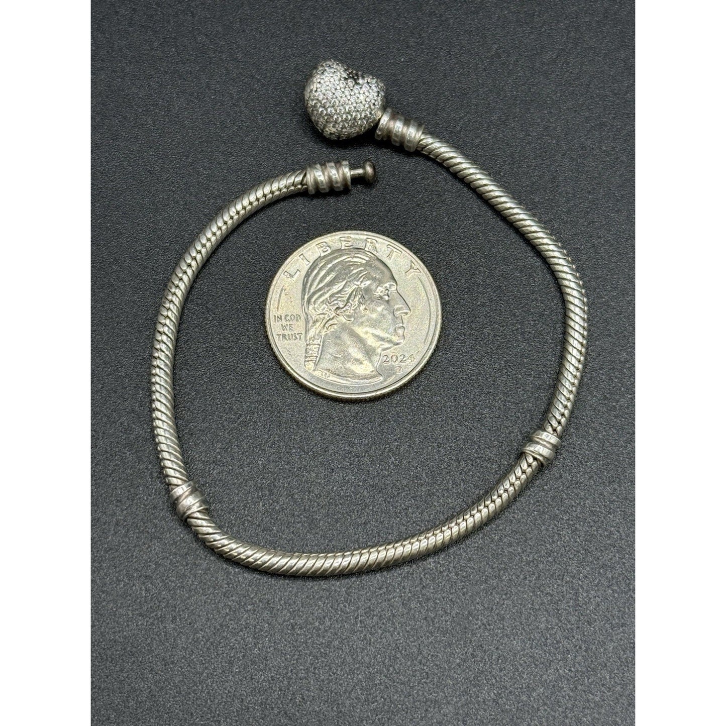 Pandora 7.25” Sterling Silver Cubic Zirconia Heart Clasp Bracelet ALE Q7