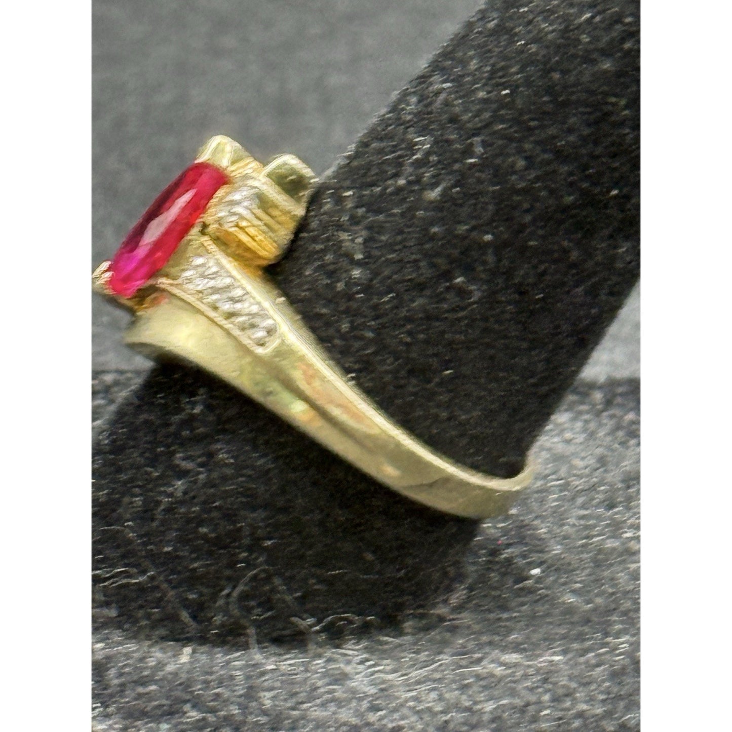 Gold Sterling Silver Lab Ruby Ring Size 6.75 Topaz W8